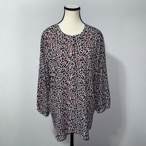 JM Collection long sleeve animal Print Blouse Women's size XL